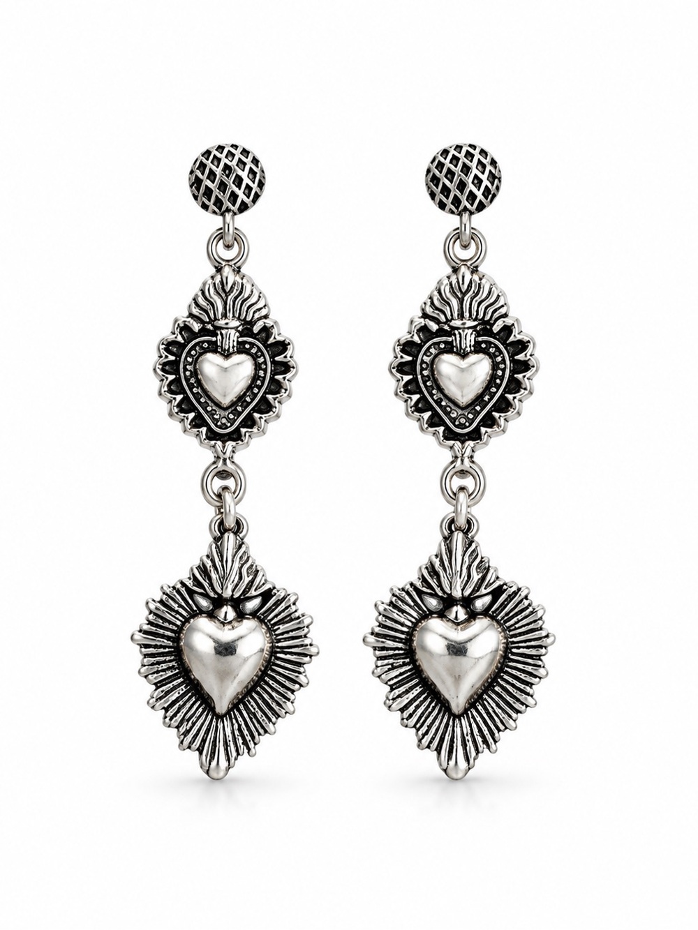 Silver Heart Drop Earrings - Women's Jewelry